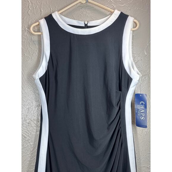 Chaps Ladies Black Stretchy Dress White Trim Summer Business Casual Size Large - Picture 3 of 5